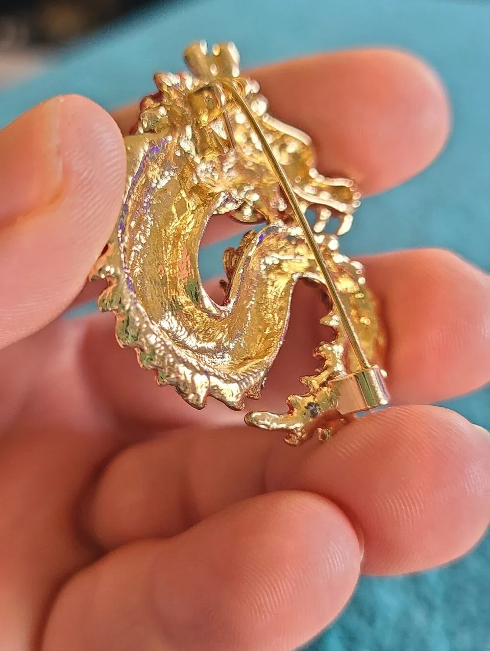 Red and Goldtone Dragon Brooch Pin